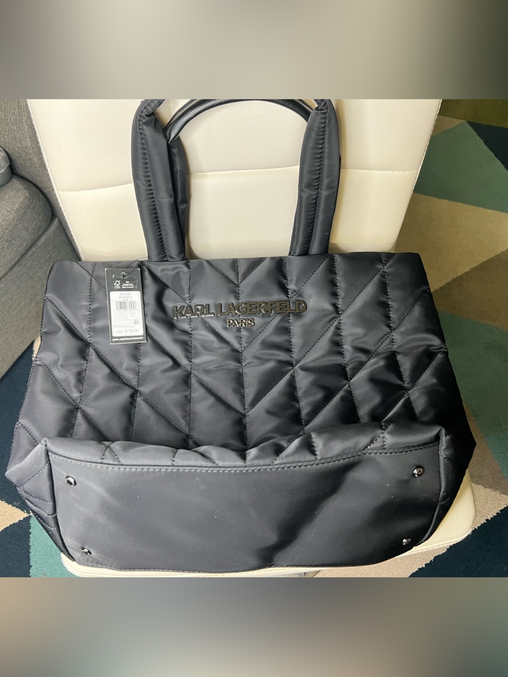 Karl Lagerfeld Black Quilted Tote with Padded Handles - Picture 4 of 6